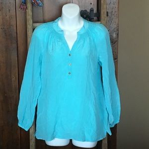 Lilly Pulitzer SILK aqua boho top smocked neckline